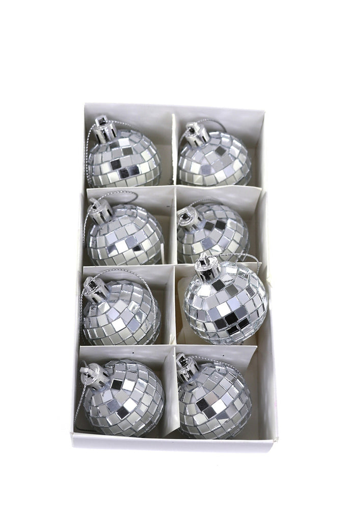 TINY DISCO BALL BOX-Silver Christmas Ornament 8pk