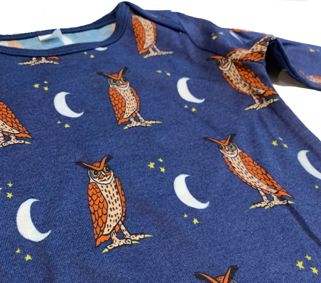 Owl Moon Navy Long Sleeve Baby Onesie