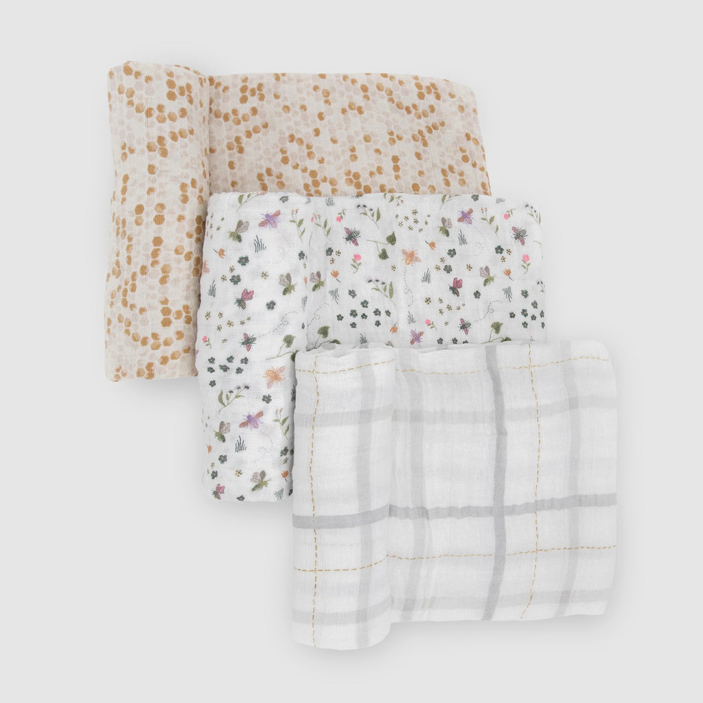 Cotton Muslin Swaddle Blanket Set - Garden Bees