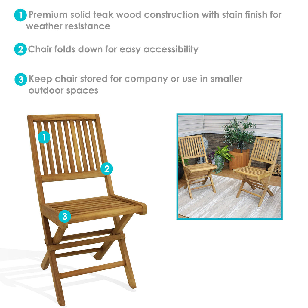 Nantasket Teak Outdoor Folding Chair with Slat Back | Set of 2