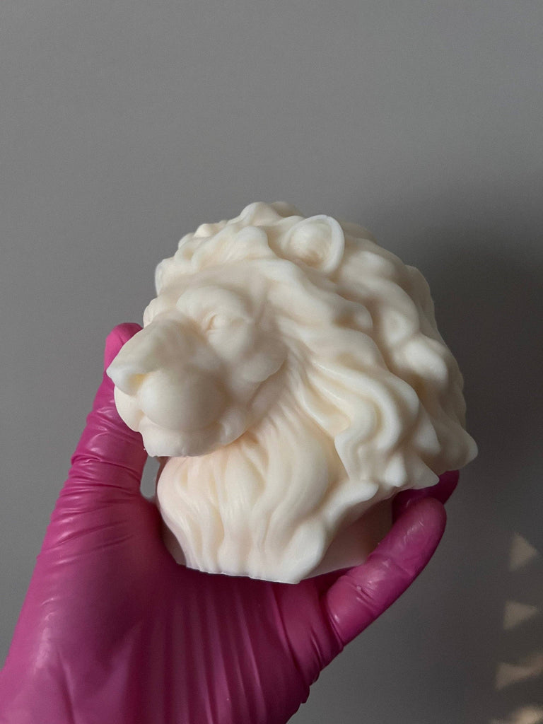 Large Lion Head Candle: Unscented / Cream