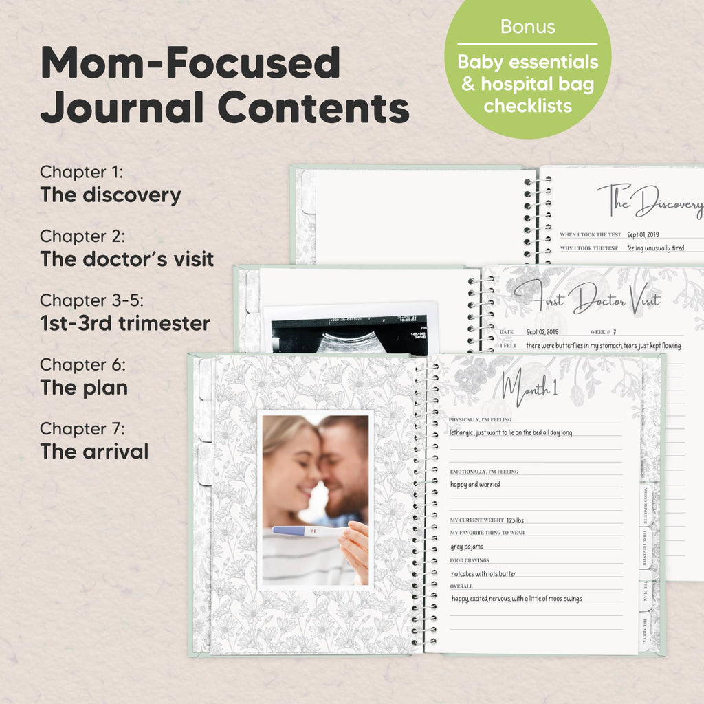 Blossom Pregnancy Journal Book for First Time Mom: Sage