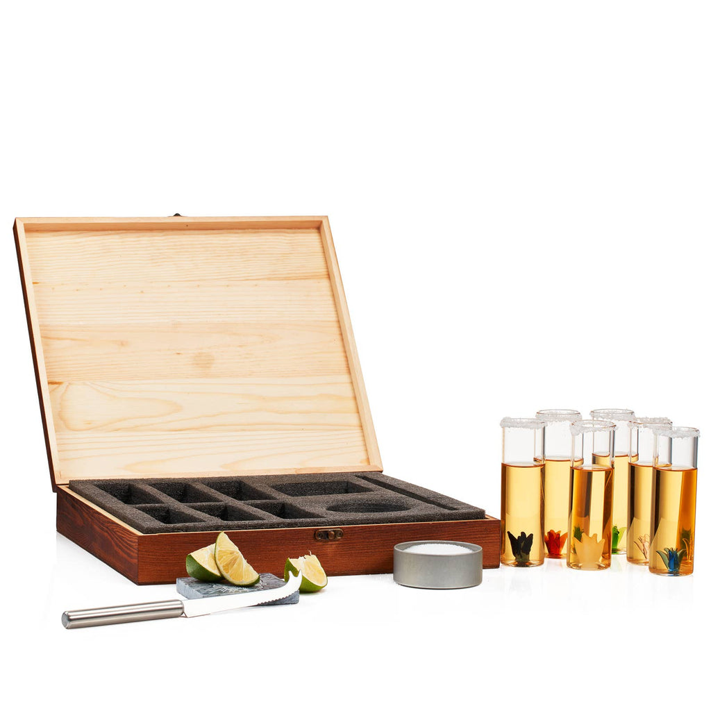 Tequila Shot Glass & Salt Gift Set- 6 Shot Glasses, Knife