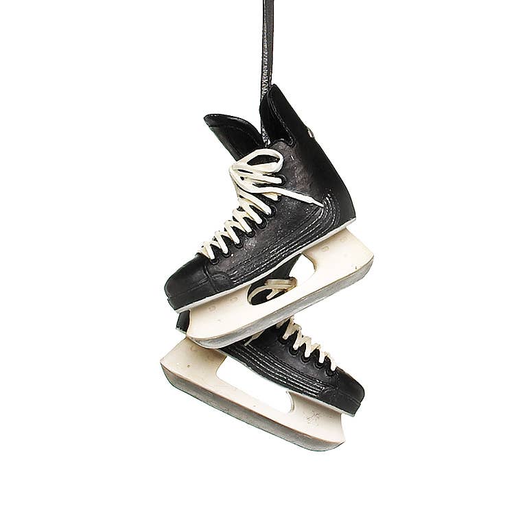 Pair Black Hockey Skates Holiday Ornament