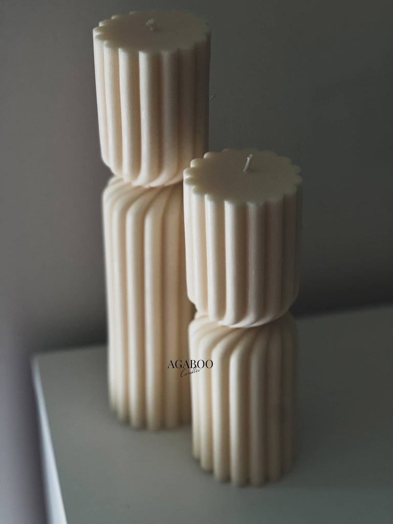 Huge Twisted Ribbed Pillar Candle: Burgundy / Large