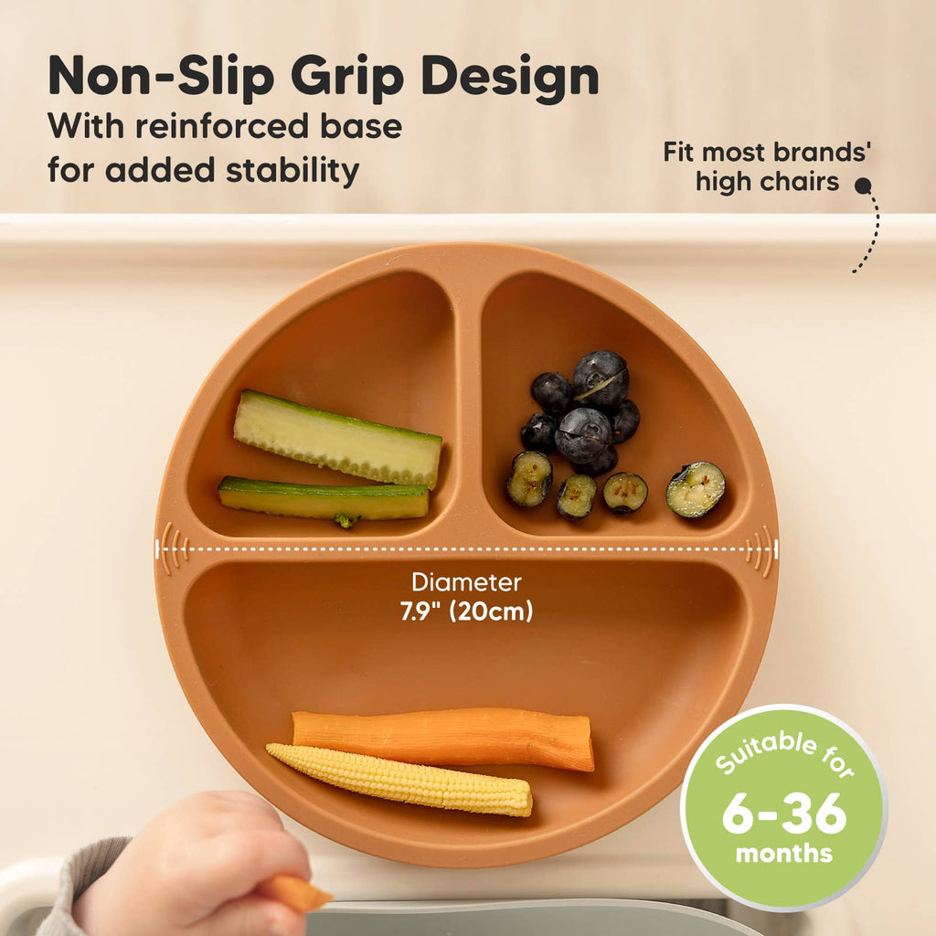 3-Pack Prep Suction Plates for Baby, BPA-Free Silicone Plate: Terracotta