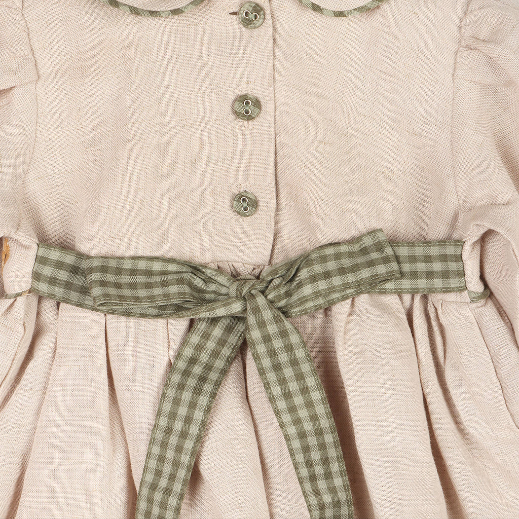 Floral Peter Pan Baby Dress & Fancy Bloomer (Linen Blend): Natural / 12-18M