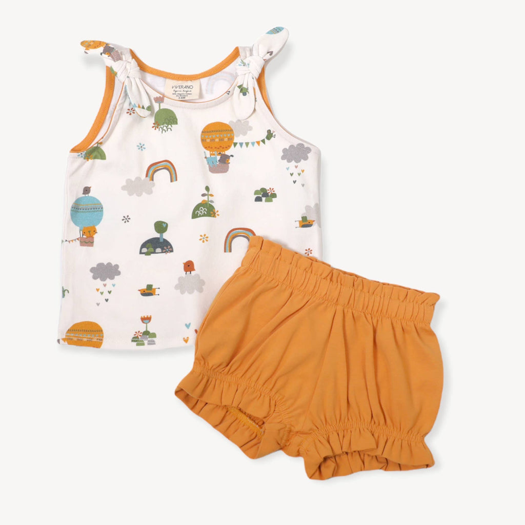 Balloon Sleeveless Tank Top + Shorts Set (Organic Cotton): Natural / 12-18M