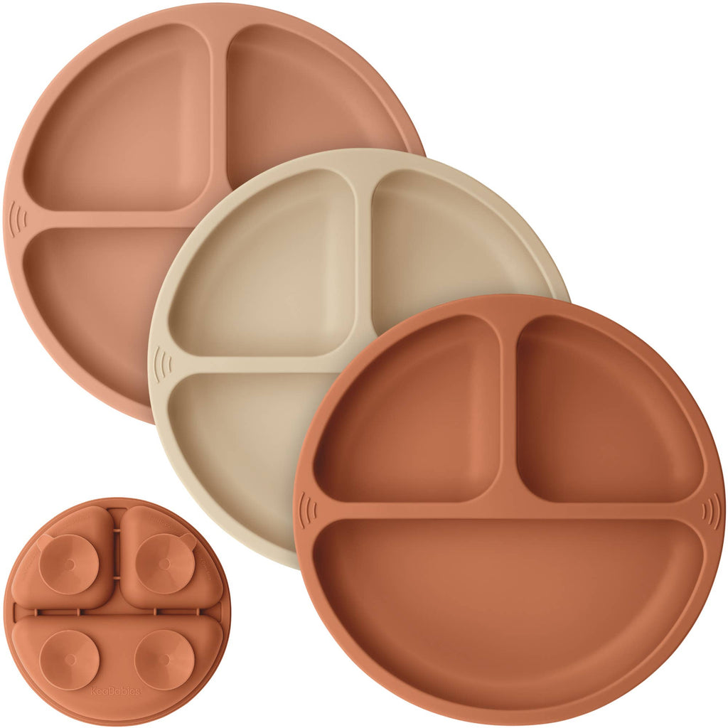 3-Pack Prep Suction Plates for Baby, BPA-Free Silicone Plate: Terracotta