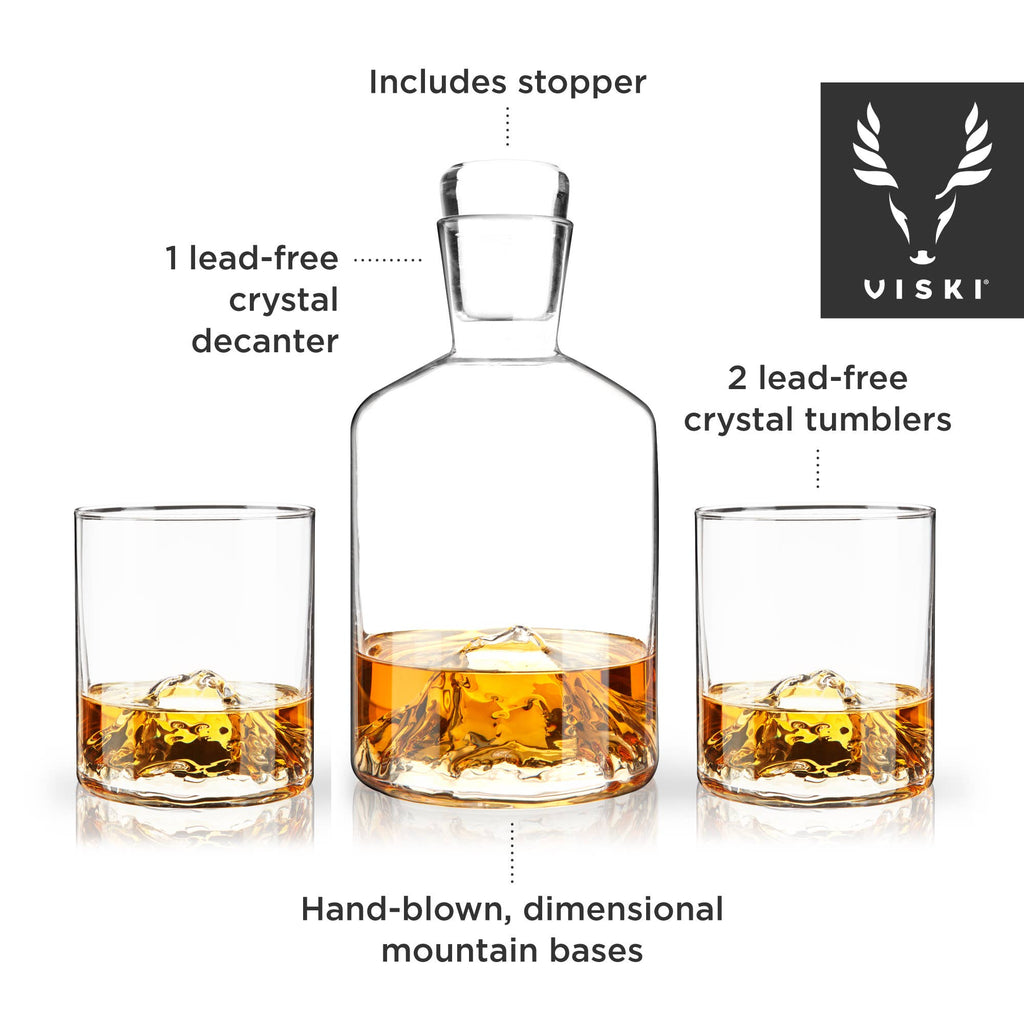 Mountain Themed Crystal Decanter & Tumblers Set | Set of 3