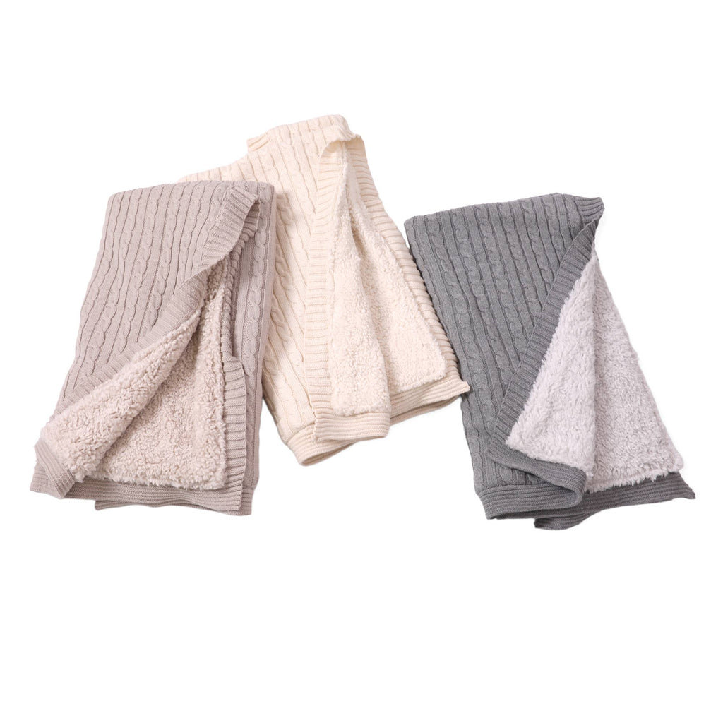 Cozy Sherpa Cable Knit Baby Blanket (Organic Cotton): Taupe