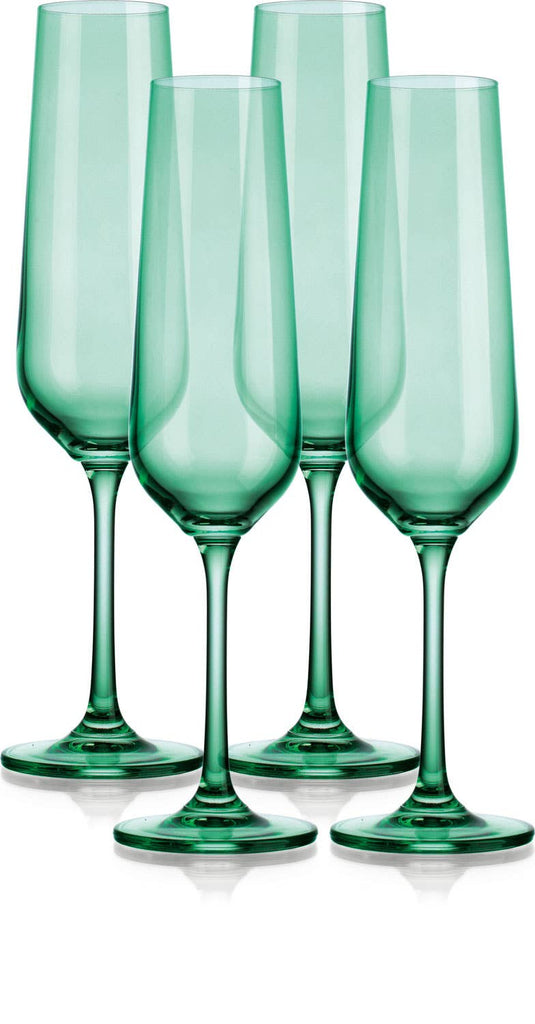 Set of Four Colored Champagne Flutes - multi colors avail