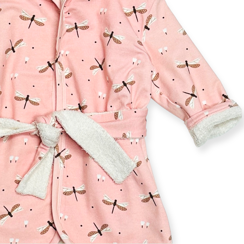 Dragonfly Hooded Baby Bath Robe (Organic Jersey): Rose Pink / 0-9M (One Size)