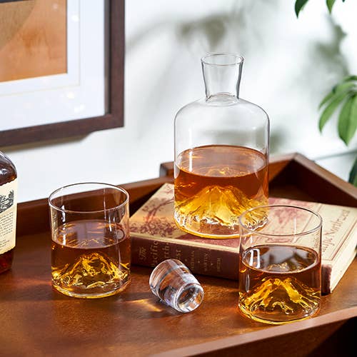 Mountain Themed Crystal Decanter & Tumblers Set | Set of 3