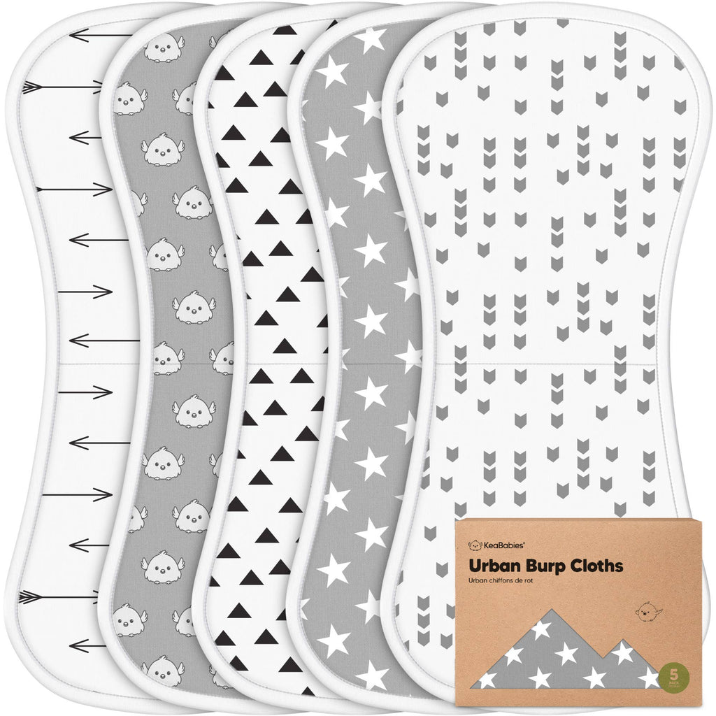 KeaBabies 5-Pack Urban Burp Cloths: Grayscape