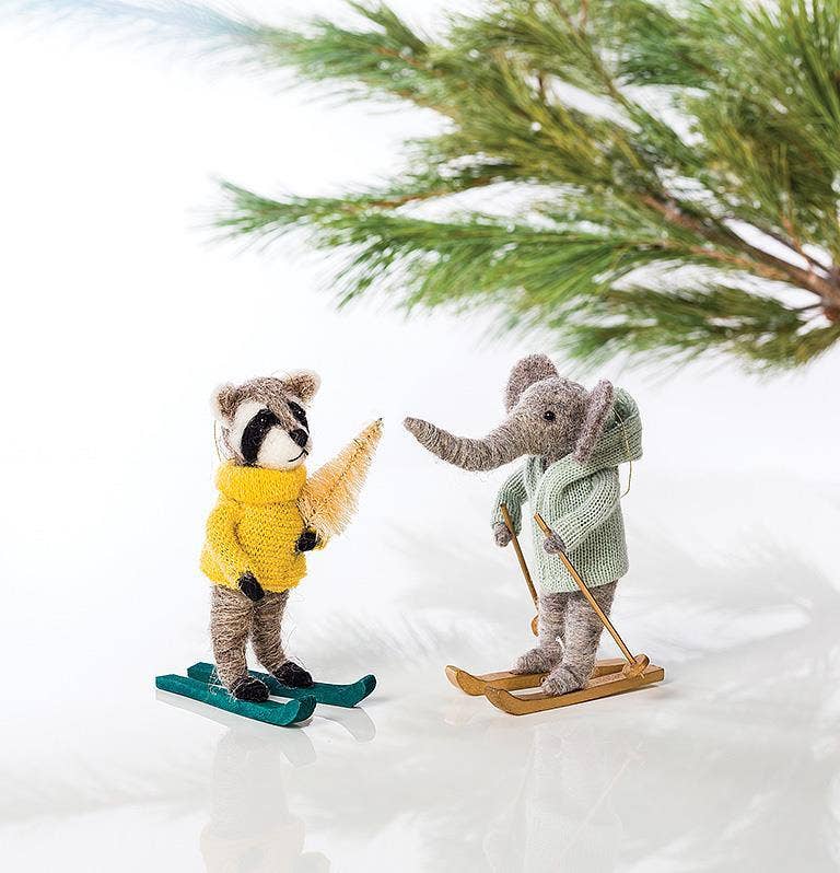 Skiing Elephant Felt Holiday Ornament