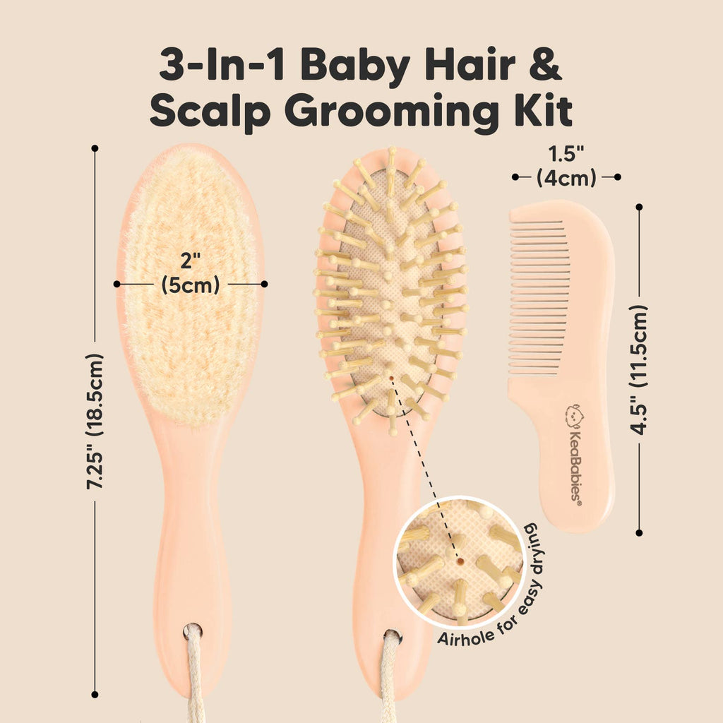 KeaBabies Baby Hair Brush and Comb Set: Peach