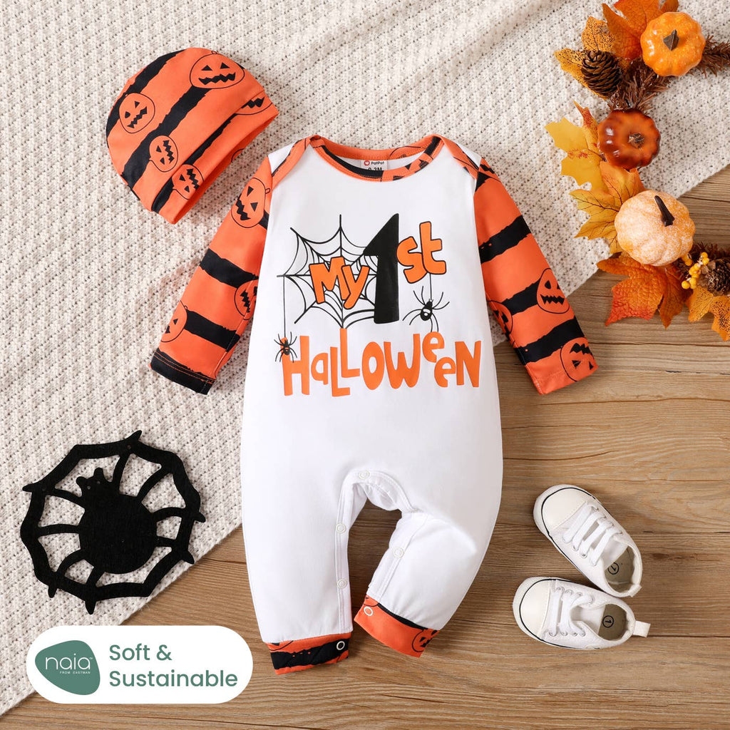 Halloween Baby Boy/Girl Naia™ Letter Jumpsuit with Hat