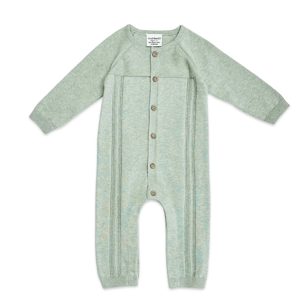 Pointelle Cable Knit Baby Jumpsuit -Organic Cotton -3 Colors: Tan Heather / 12-18M