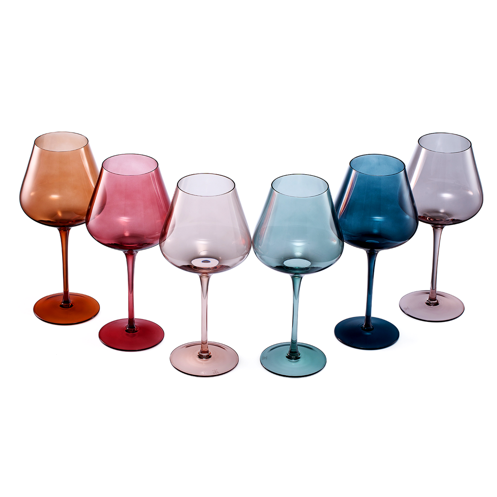 Pastel Large Colored Crystal Wine Glass Set of 6