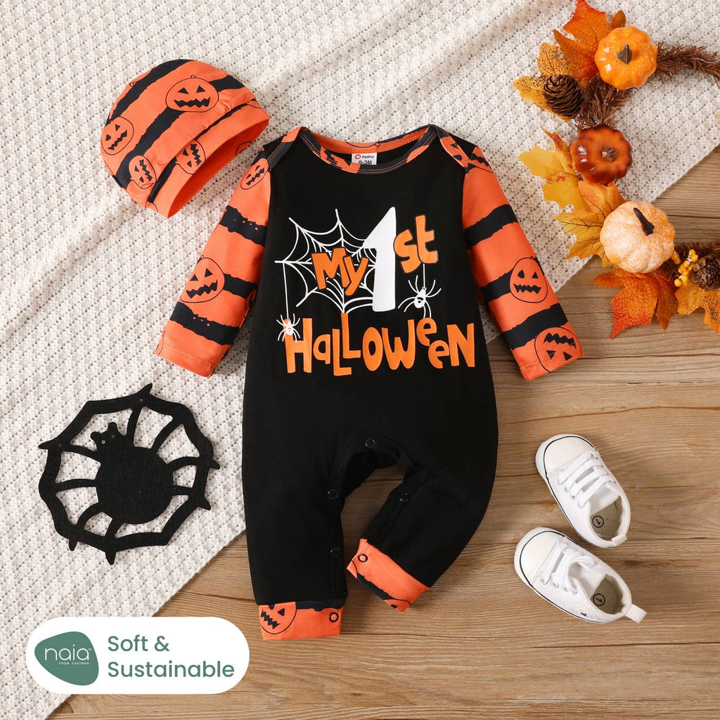 Halloween Baby Boy/Girl Naia™ Letter Jumpsuit with Hat