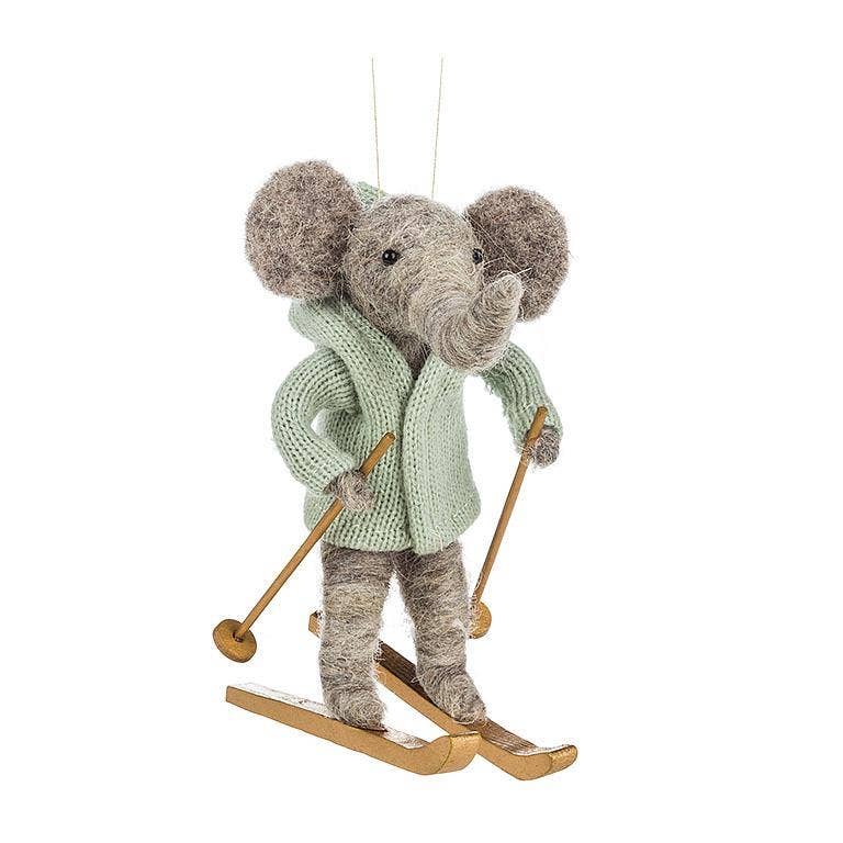 Skiing Elephant Felt Holiday Ornament