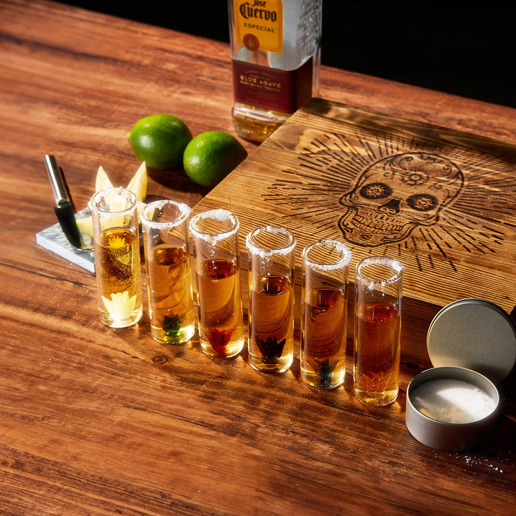 Tequila Shot Glass & Salt Gift Set- 6 Shot Glasses, Knife