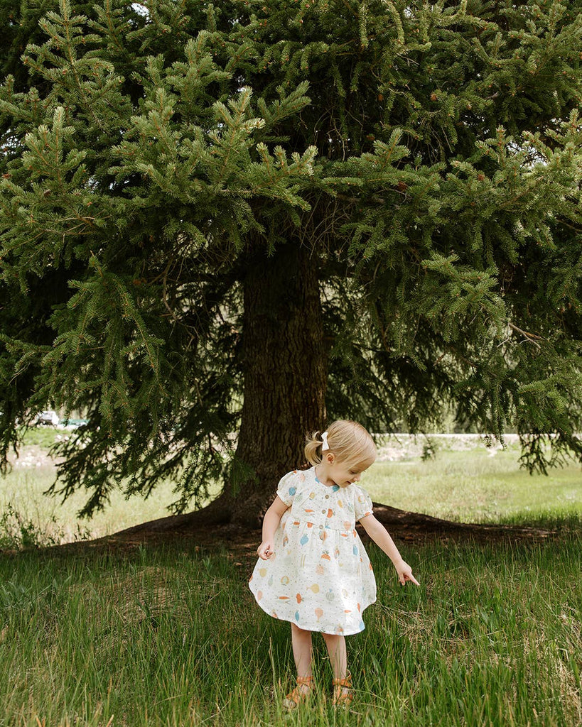 Veggie Puff Sleeve Muslin Baby Dress+Bloomer(Organic Muslin): 6-12M / Natural