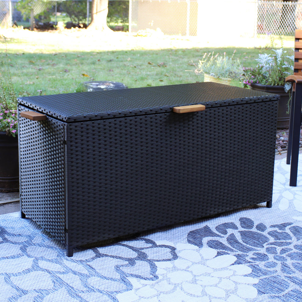 Resin Wicker Storage Deck Box with Handles - Black