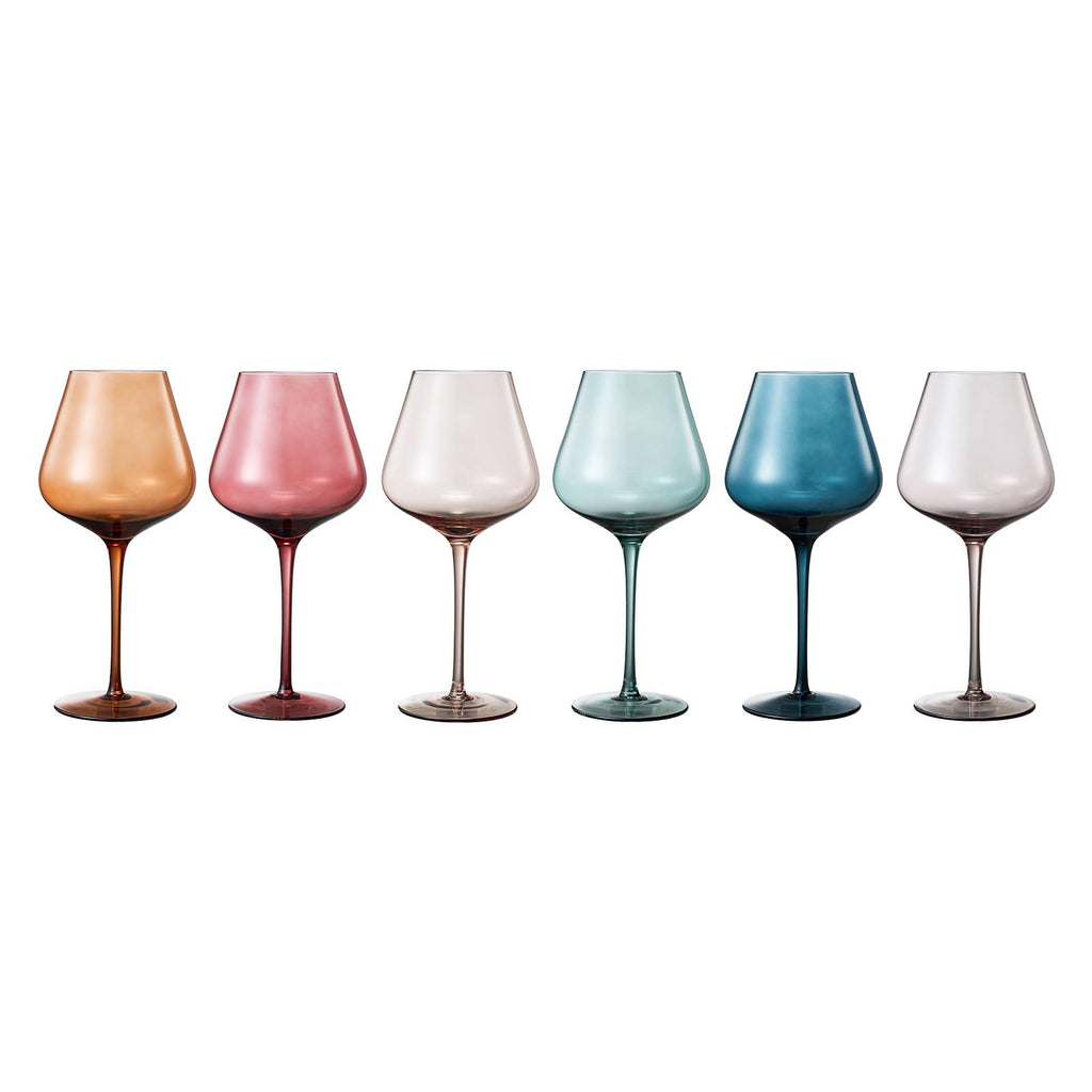 Pastel Large Colored Crystal Wine Glass Set of 6