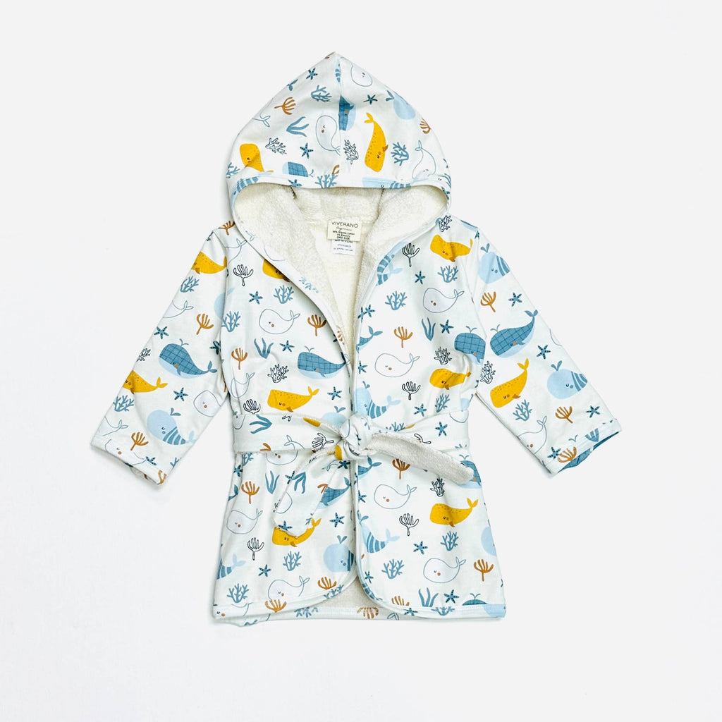 Ocean Baby Hooded Bathrobe (Organic Cotton): Blue / 0-9M (One Size)