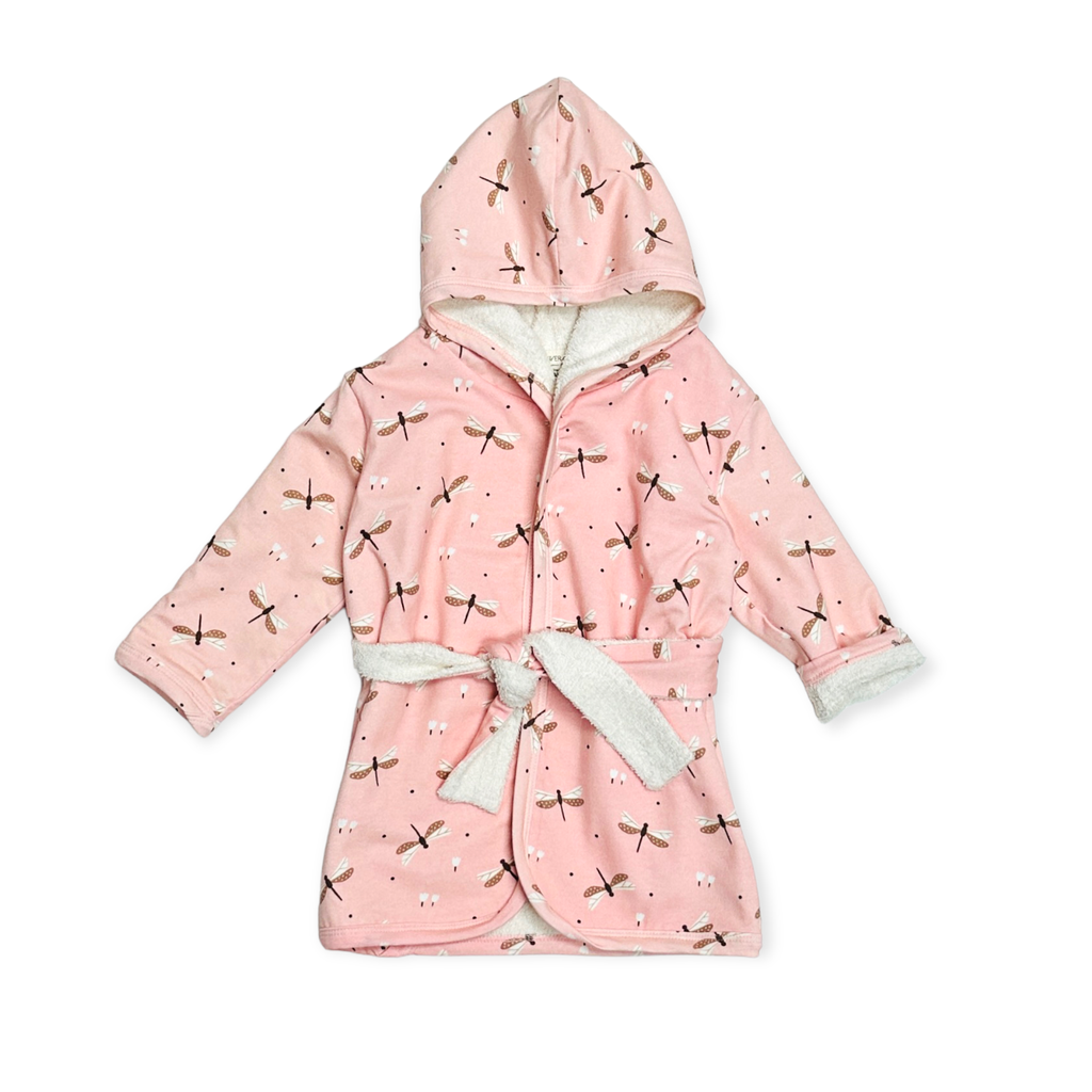 Dragonfly Hooded Baby Bath Robe (Organic Jersey): Rose Pink / 0-9M (One Size)