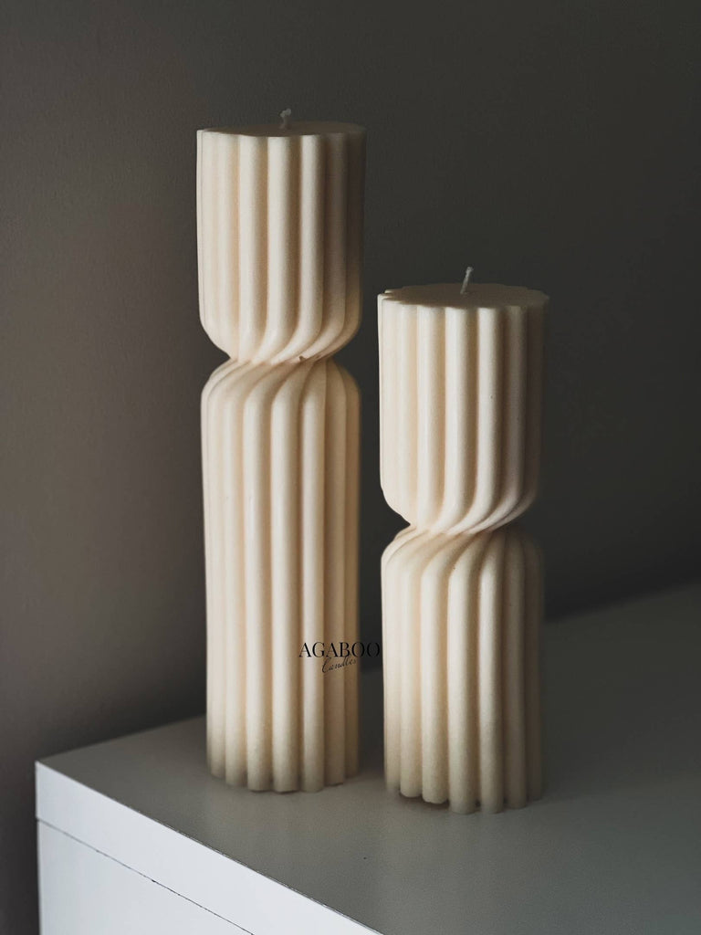 Huge Twisted Ribbed Pillar Candle: Burgundy / Large