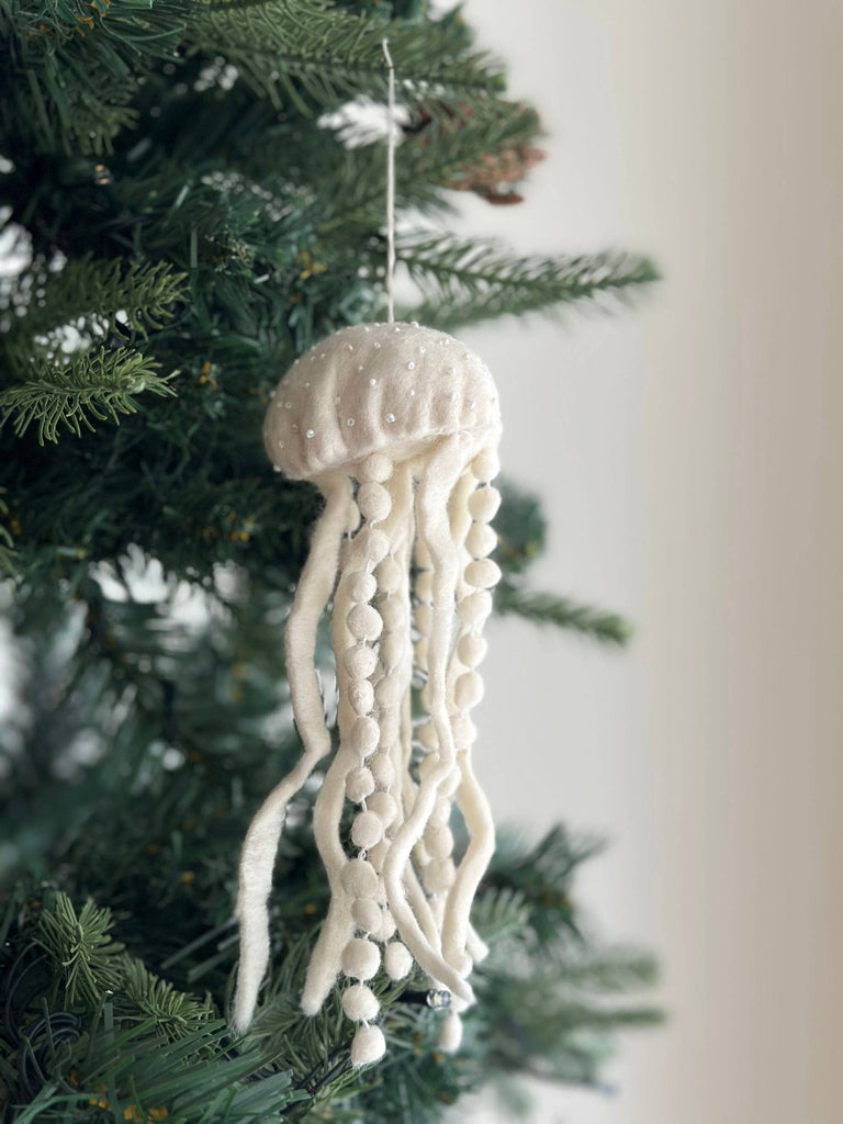 Felt White Jellyfish Ornament