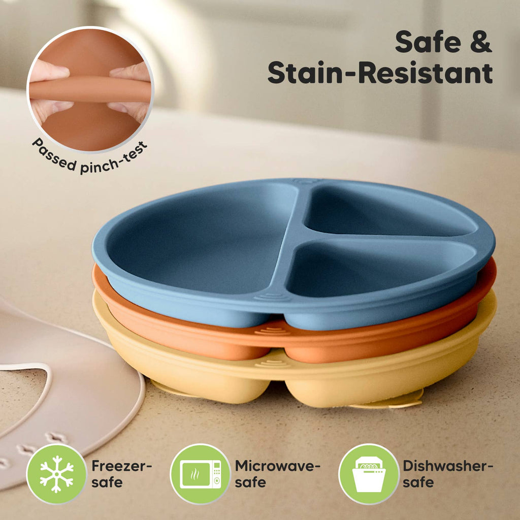 3-Pack Prep Suction Plates for Baby, BPA-Free Silicone Plate: Valiant