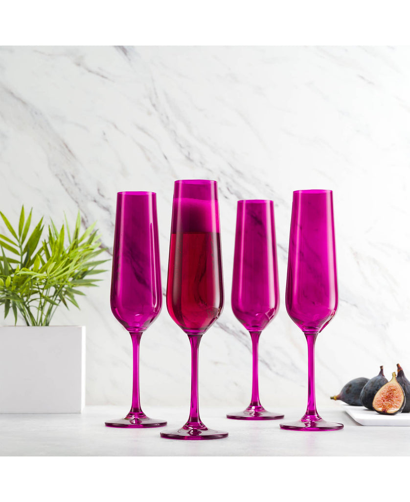 Set of Four Colored Champagne Flutes - multi colors avail