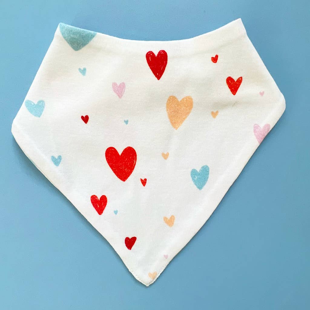 Baby Kerchief Bib-Hearts (Handmade): Red