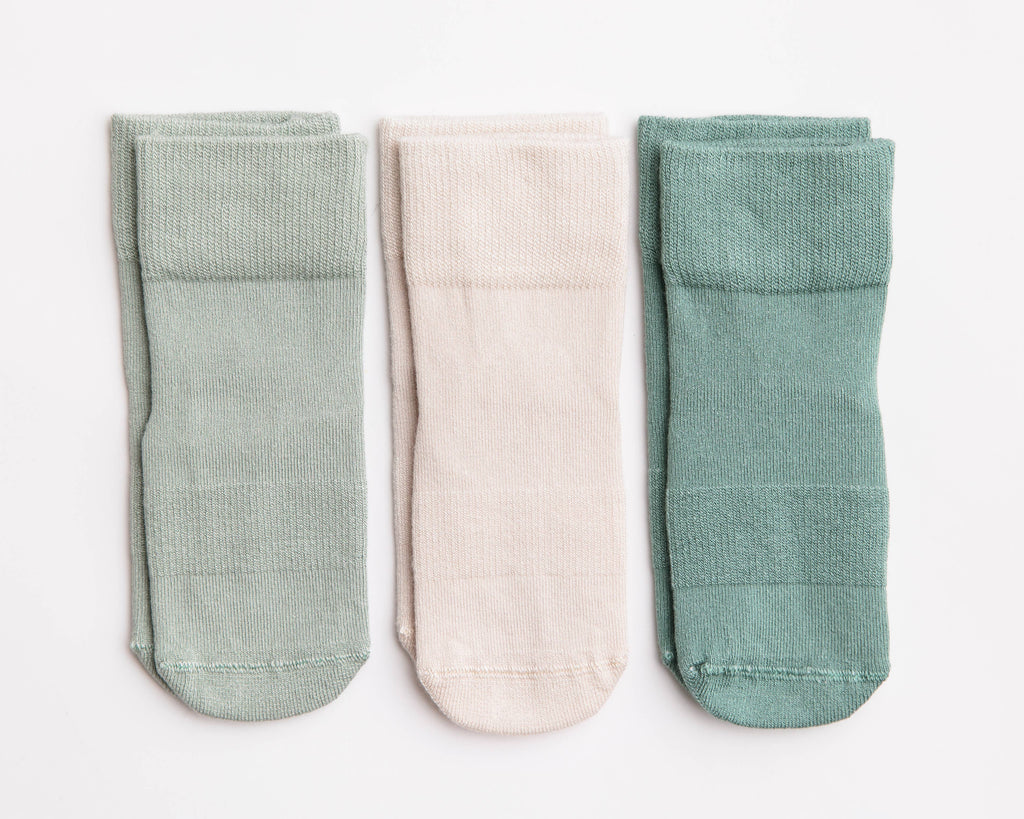 Coastal - Non-Slip Baby Socks Stone Gray, Eucalyptus, Thyme : 12 - 24M