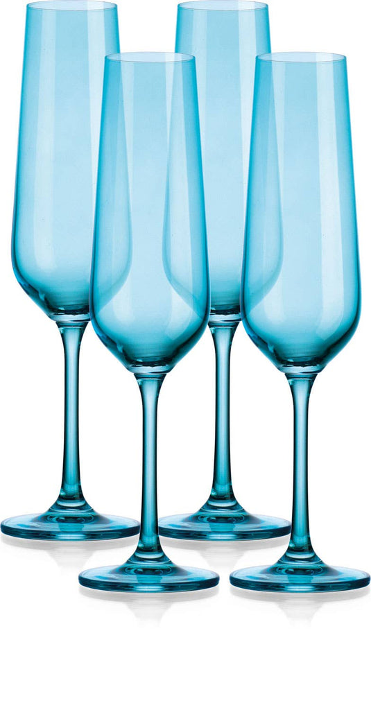 Set of Four Colored Champagne Flutes - multi colors avail