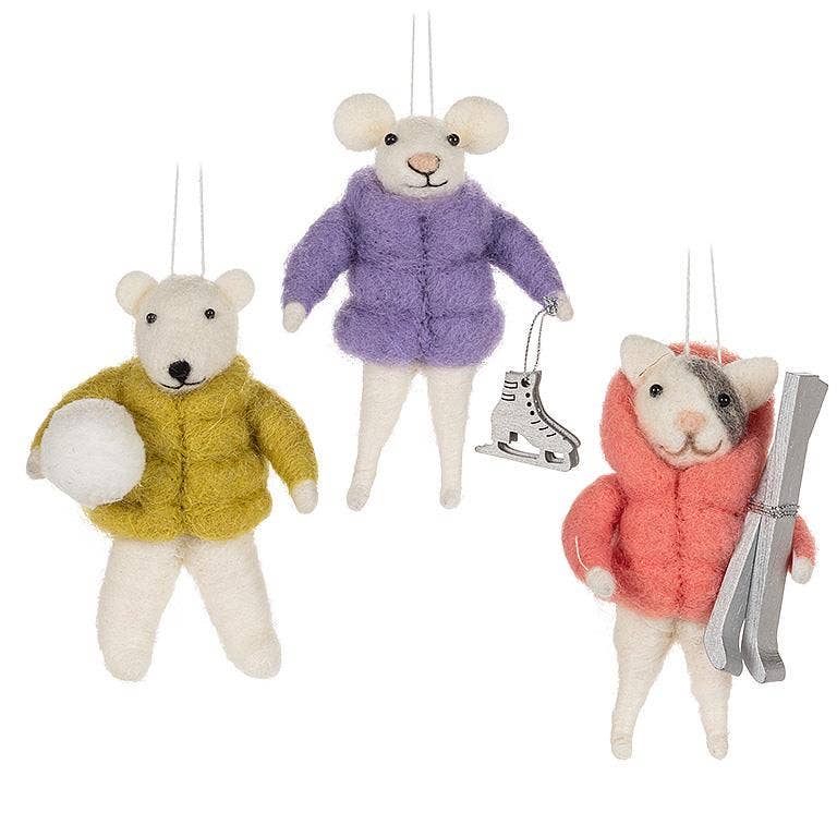 Assorted Puffy Coat Animal Felt Holiday Ornament