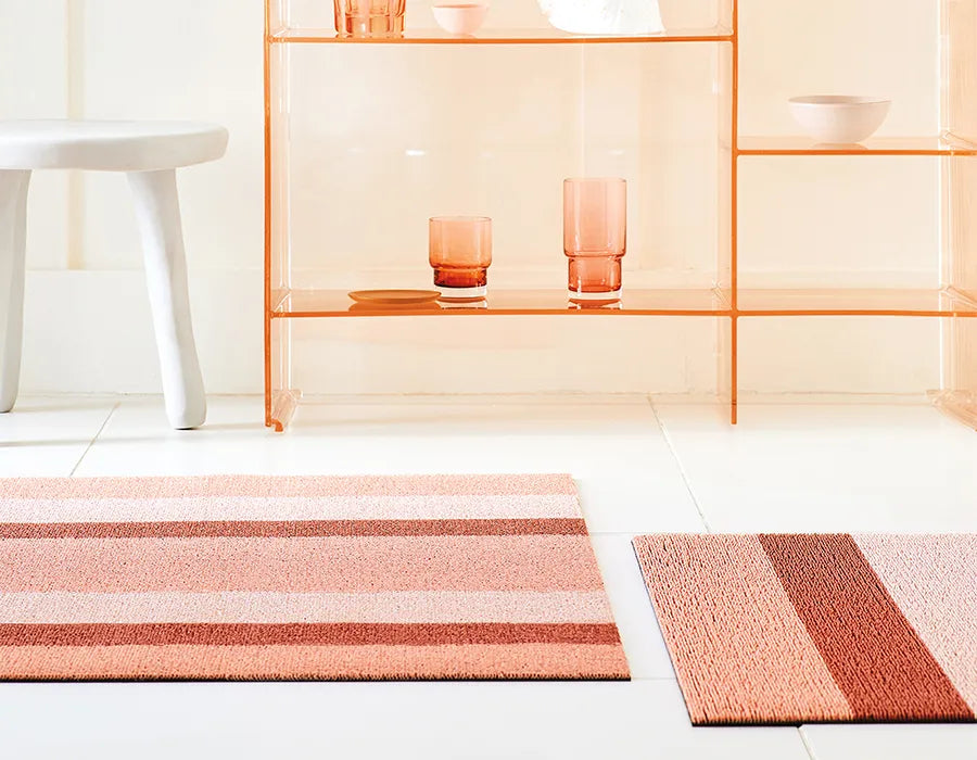 Bold Peach Stripe Shag Mat