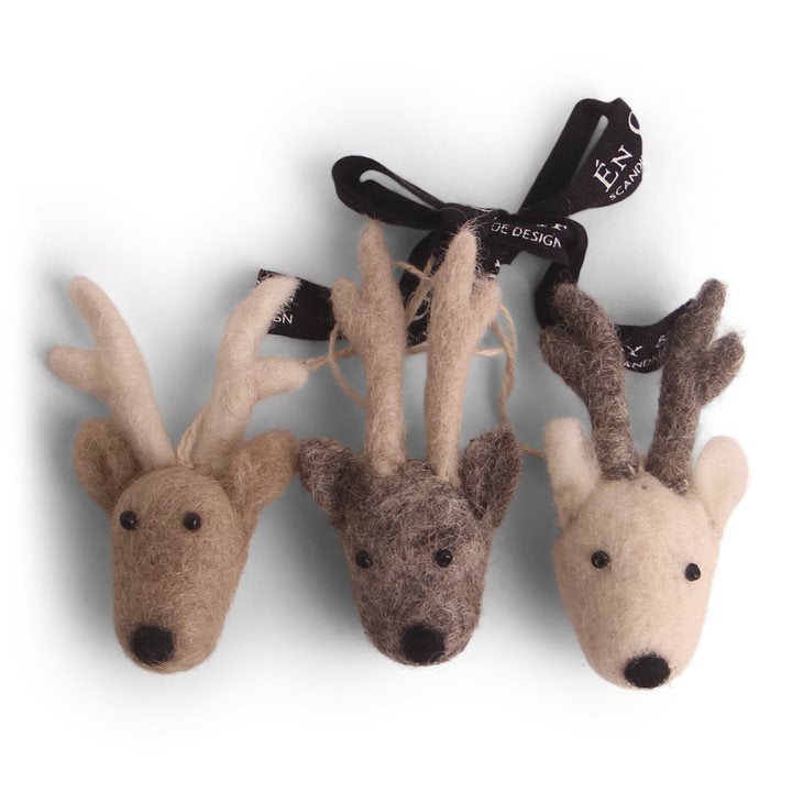 Felt Mini Reindeer Face Christmas Ornaments, Set of 3