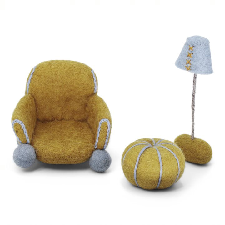 Felt Ochre Chair, Pillow and Lamp Christmas Decoration