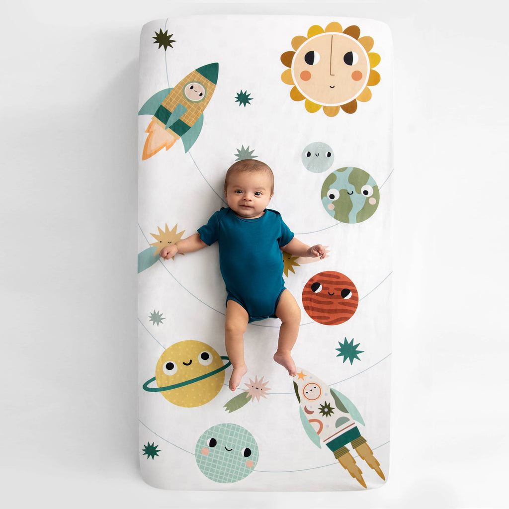 Cotton Sateen Crib Sheet: Space Explorer