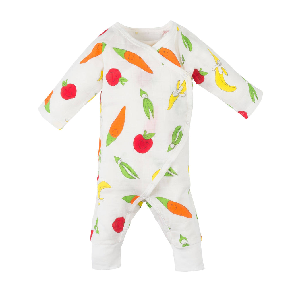 Organic Muslin Side Snap Kimono - Fruit and Veggie Print