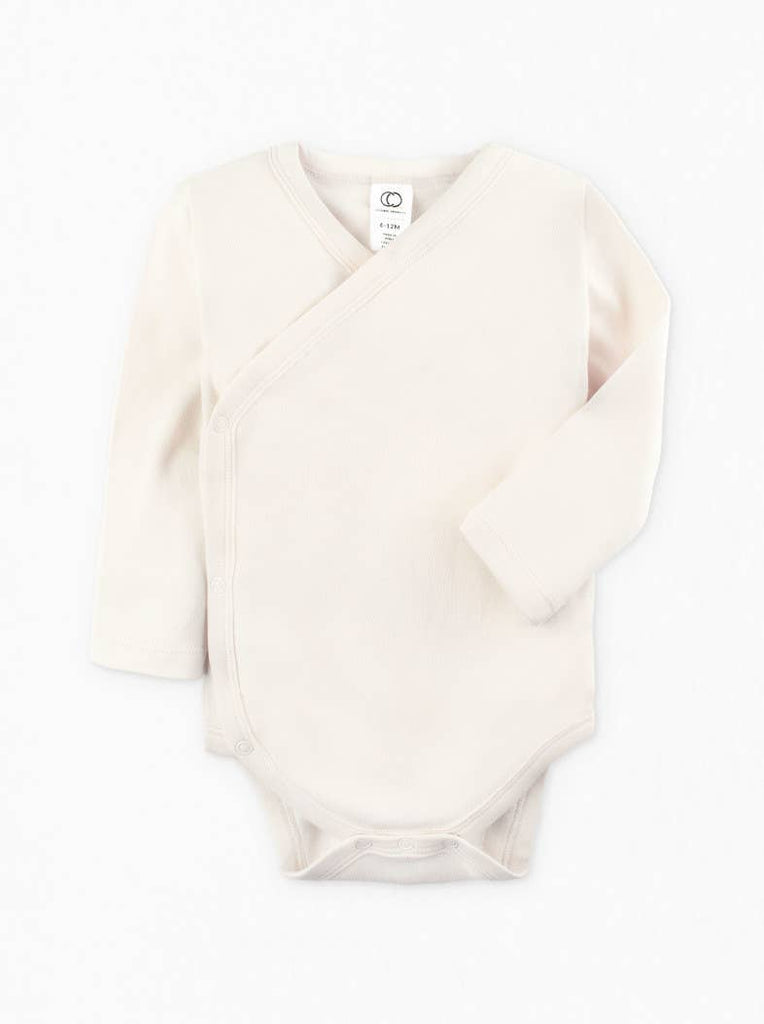 Long Sleeve Kimono Newborn Onesie | Natural