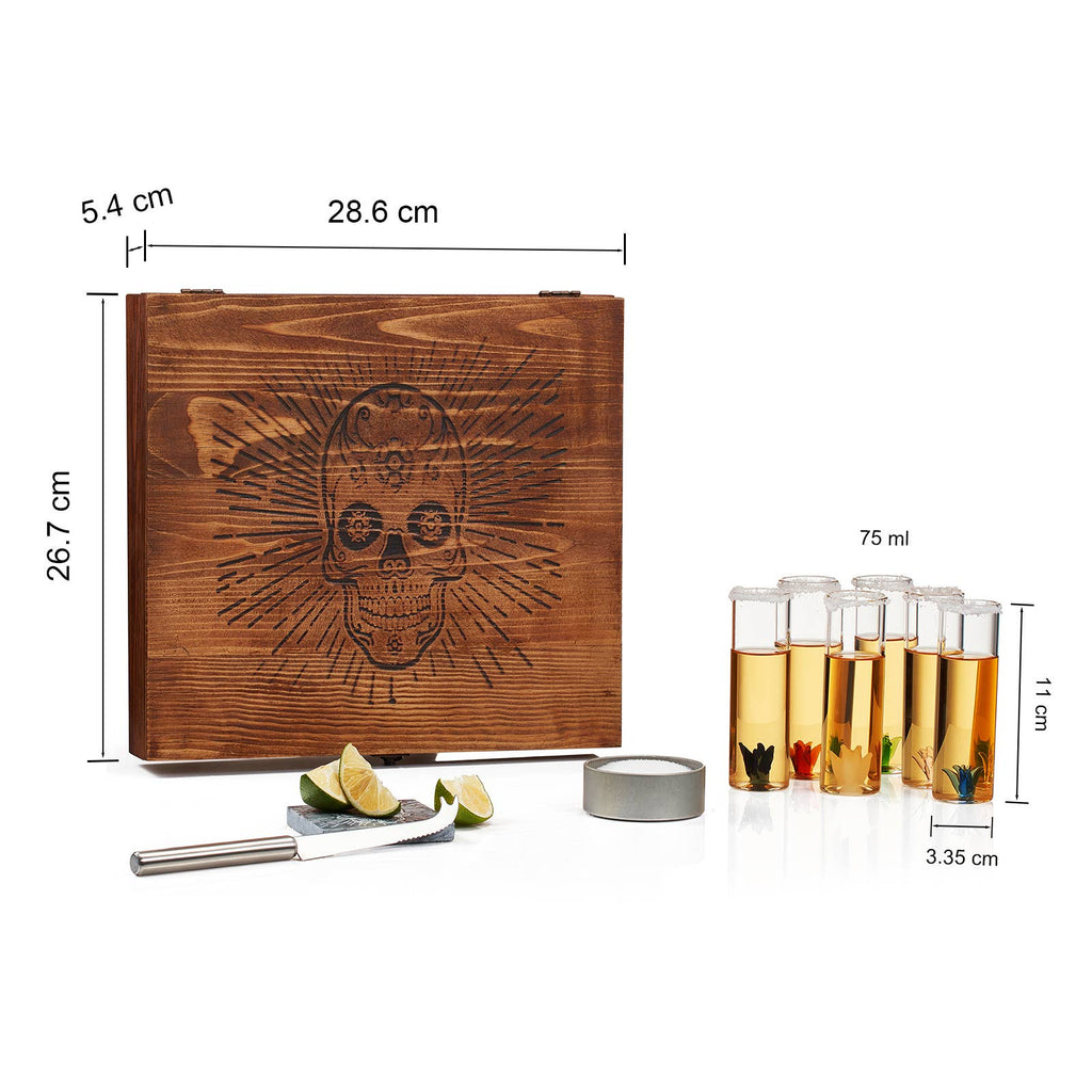 Tequila Shot Glass & Salt Gift Set- 6 Shot Glasses, Knife