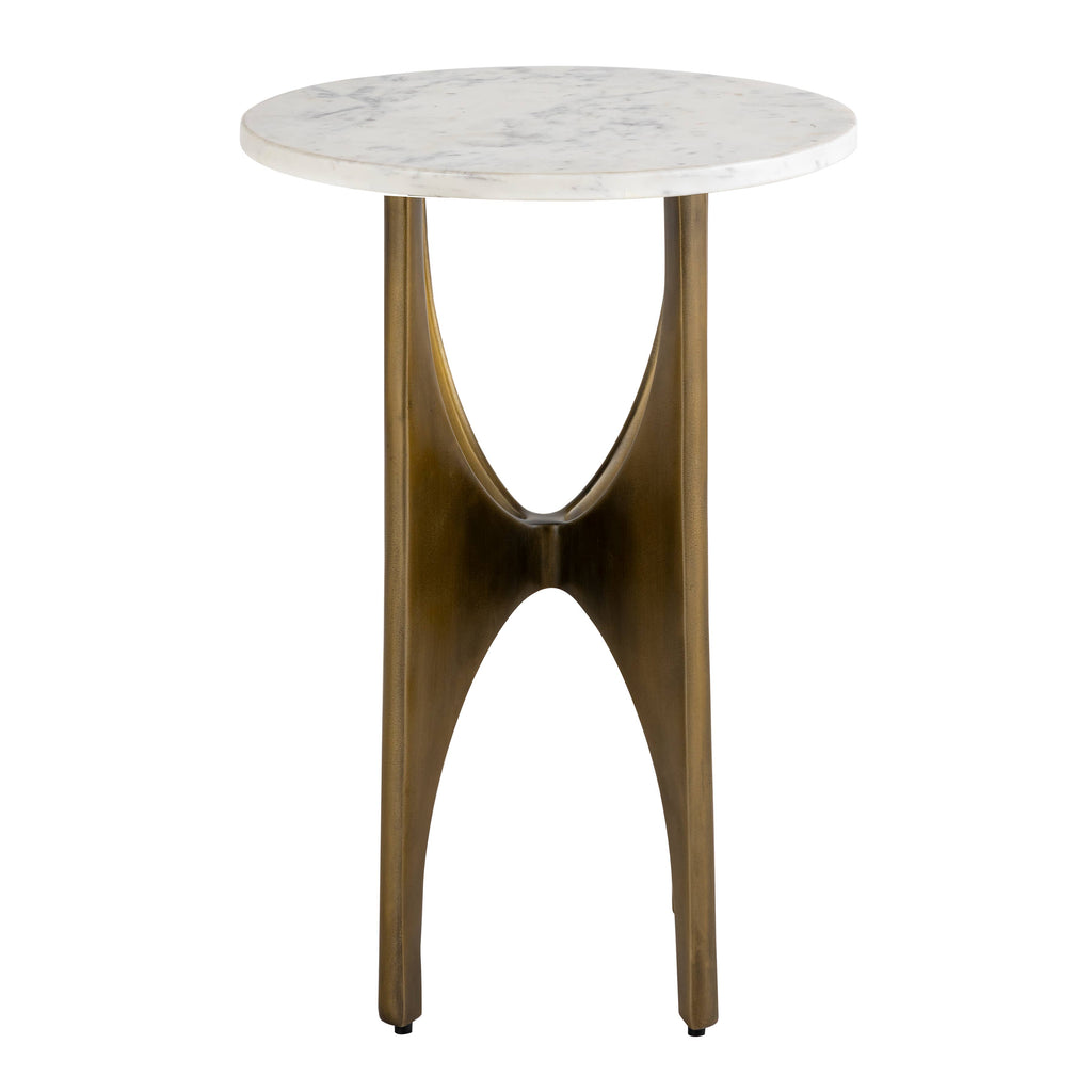 Elroy White Marble Topped Accent Table: Brass