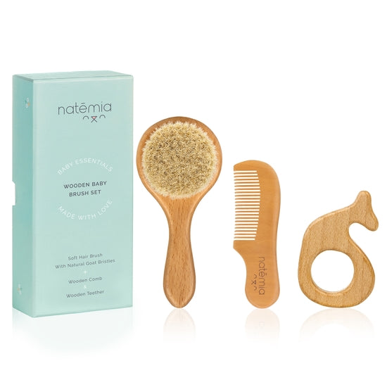 Natural Hair Brush And Teether Set