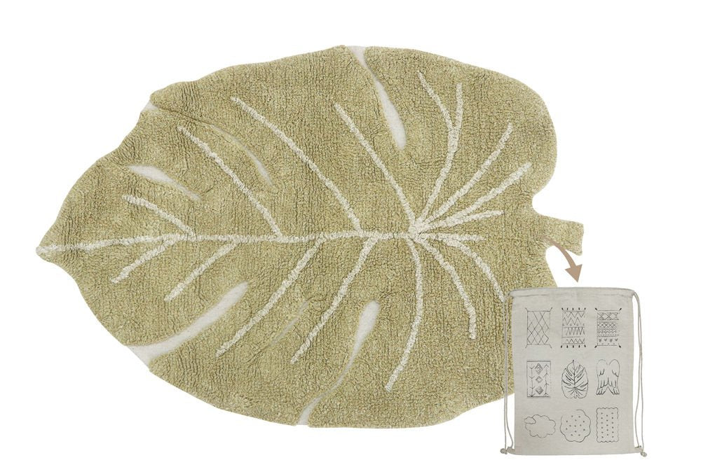 Washable Rug Mini Monstera Olive